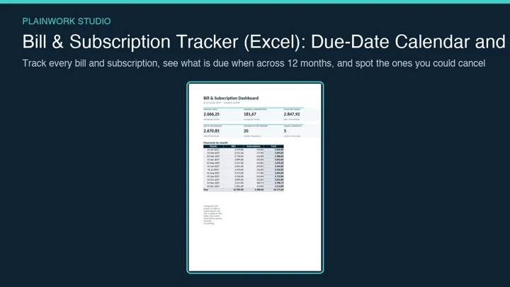 Bill & Subscription Tracker (Excel): Due-Date Calendar and Cancel Flags: cover