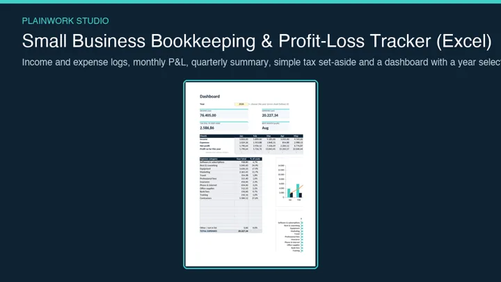 Small Business Bookkeeping & Profit-Loss Tracker (Excel): cover