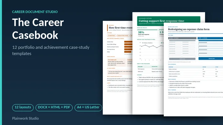 The Career Casebook - 12 Portfolio and Achievement Case-Study Templates: cover