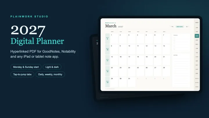 2027 Digital Planner - Hyperlinked PDF for GoodNotes, Notability & iPad: cover