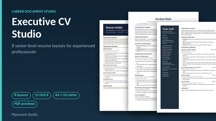 Executive CV Studio - 8 Senior-Level Resume Layouts: cover