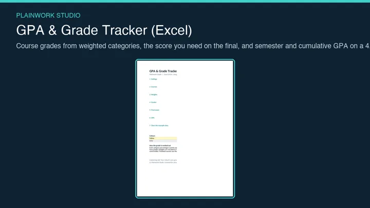 GPA & Grade Tracker (Excel) - Weighted Grades, Final Exam Calculator: cover