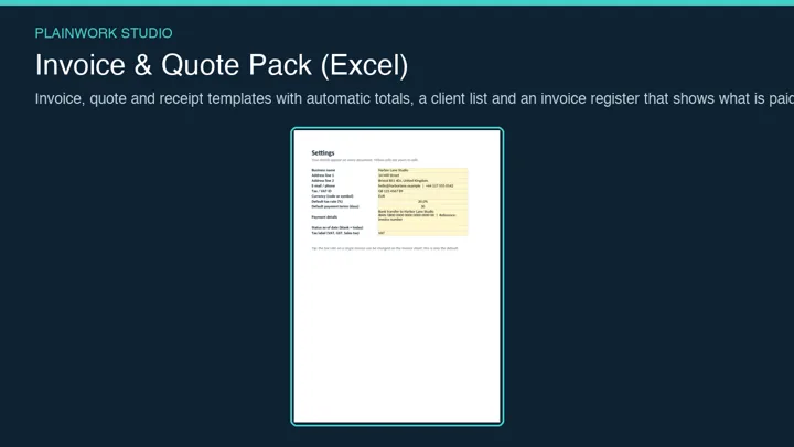 Invoice & Quote Pack (Excel): cover
