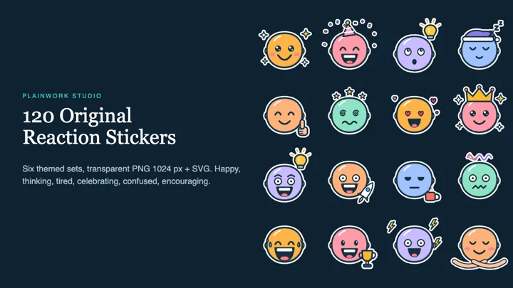 Plainwork Reactions - 120 Original Emoji-Style Stickers: cover