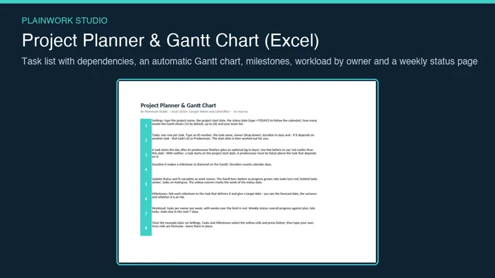 Project Planner & Gantt Chart (Excel): cover