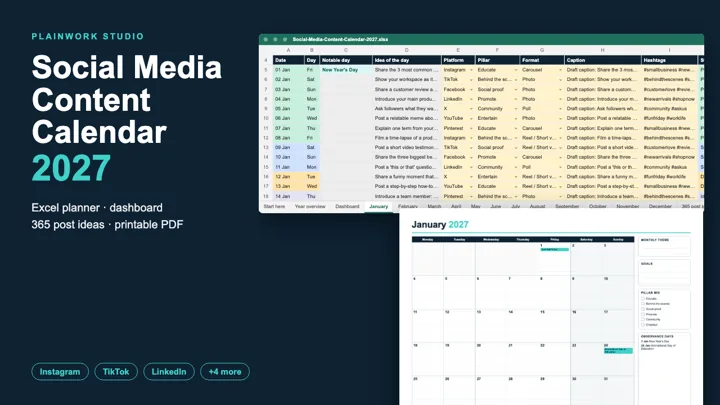 Social Media Content Calendar 2027: cover