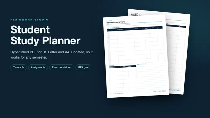 Student Study Planner - Printable & Digital PDF (US Letter + A4): cover
