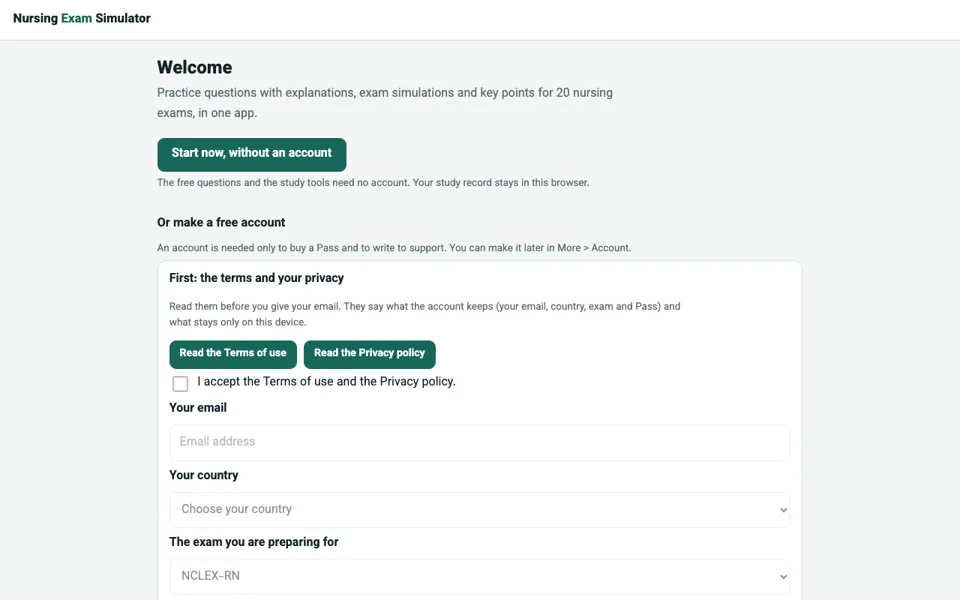 NurseSim practice screen