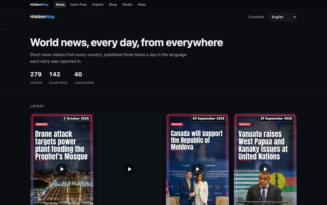 The HiddenWay news page