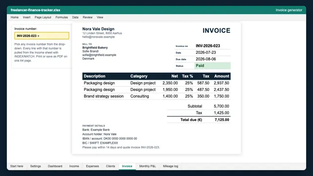 Freelancer Finance Tracker: printable invoice