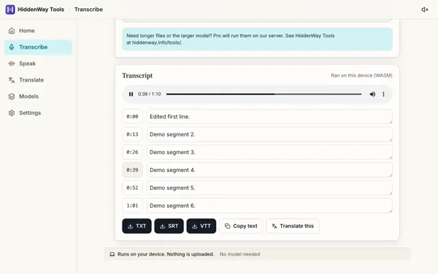 A transcription result