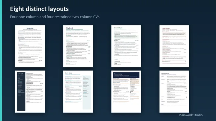 Executive CV Studio - 8 Senior-Level Resume Layouts dashboard